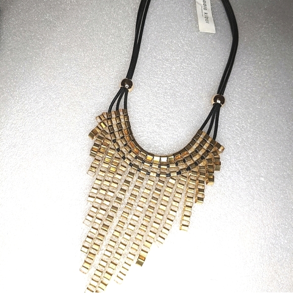 Relisting! ADIA KIBUR Necklace Statement Gold Link Metallic Bib Collar Dangle - Picture 3 of 5